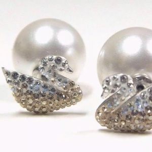 Swarovski iconic swan and pearl earrings